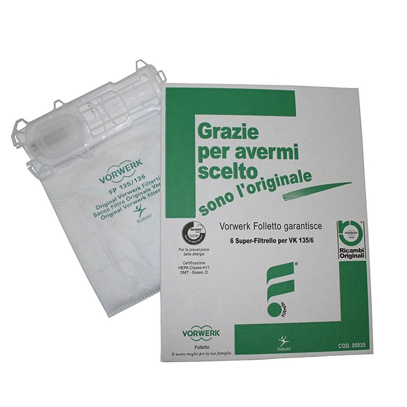 Sacchetti Folletto VK135 136 ORIGINALI 6PZ 05035 Folletto VORWERK F
