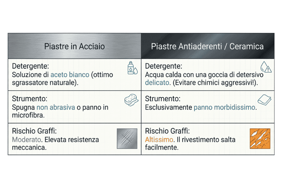 Pulizia piastra in acciaio vs piastra in ceramica